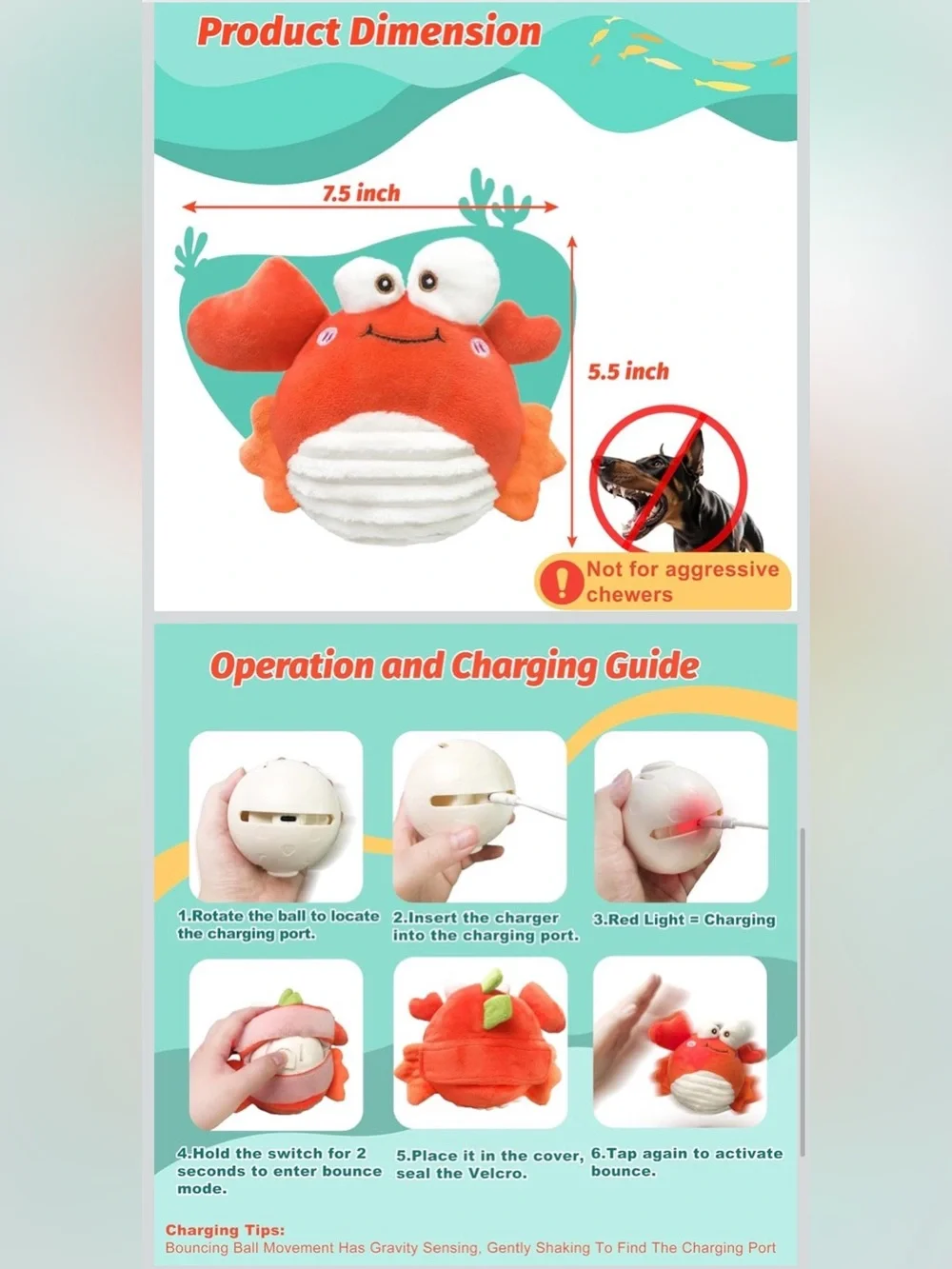 Gukco Interactive Bouncing Crab Dog Toy
